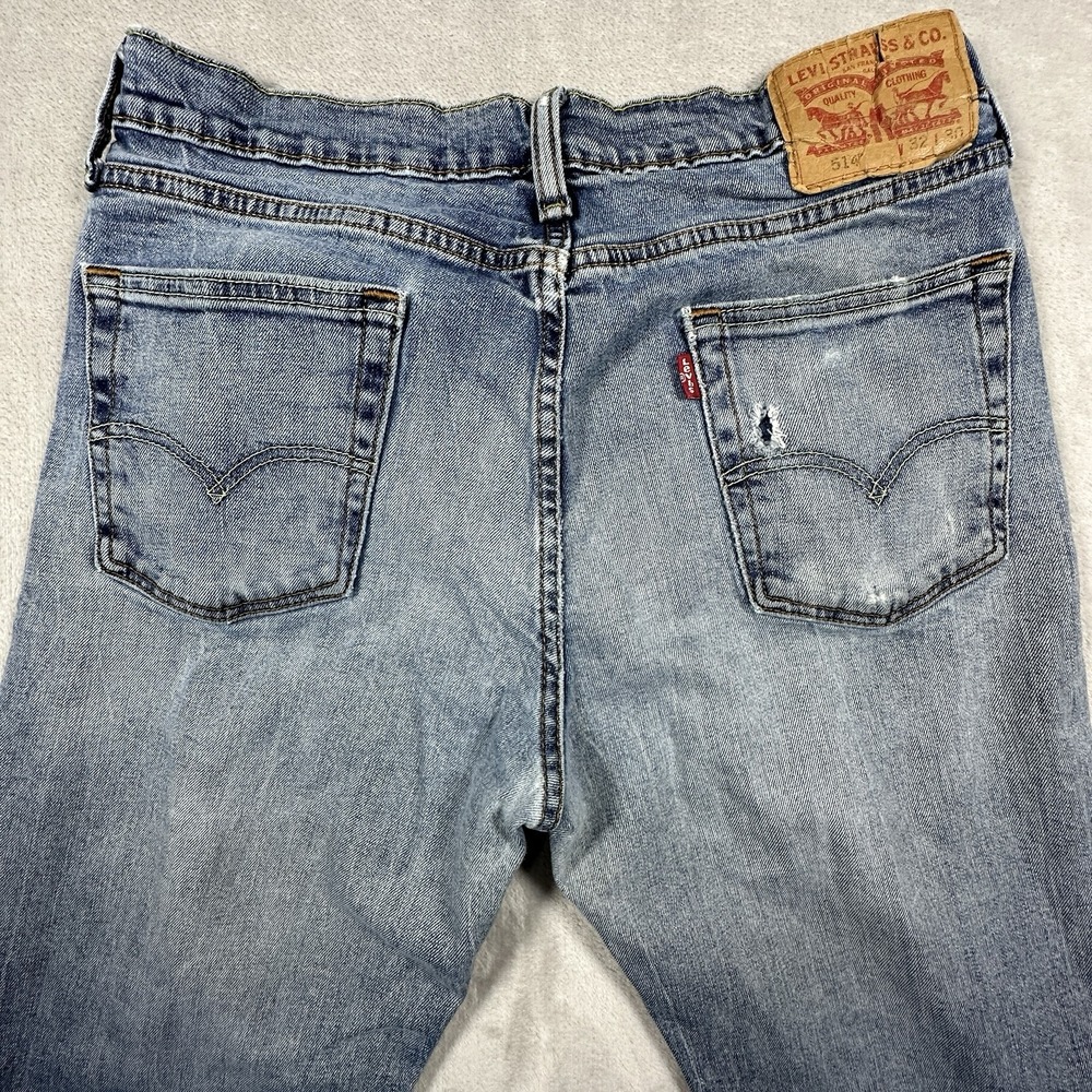 Levi's 514 Straight Fit Jeans Mens 32x30 Blue Denim Distressed Casual Classic - Picture 4 of 13
